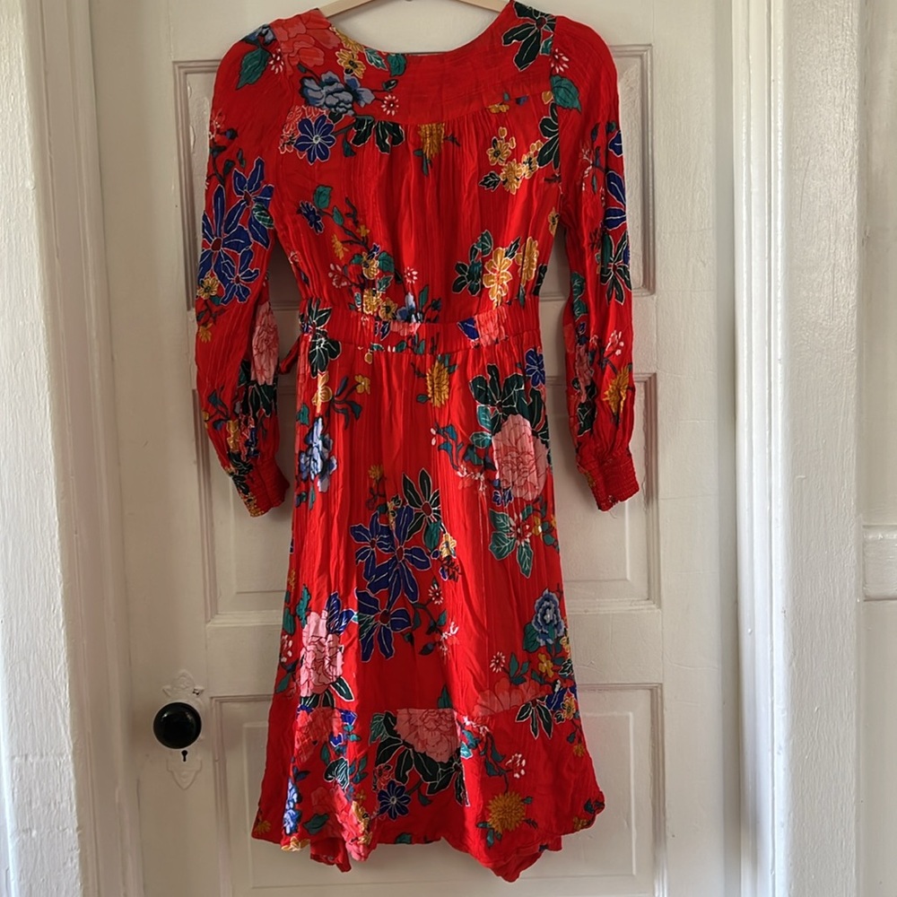 Anthropologie red floral long sleeve flowy dress - Picture 4 of 4